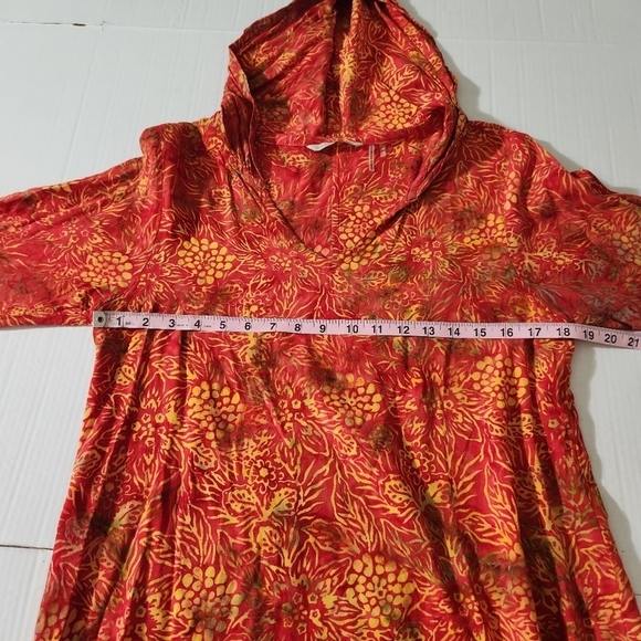 Soft Surroundings Women Orange Floral Print Hooded Pullover Roll Tab Sleeve PS - Picture 10 of 14